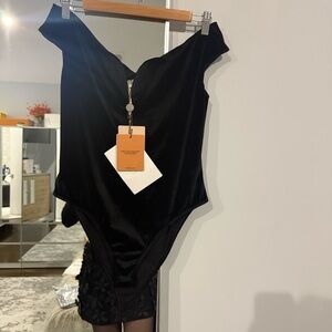 Nanushka Black Velvet Bodysuit